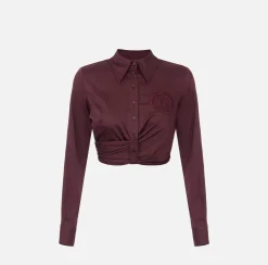Elisabetta Franchi Shirts And Blouses|Stretch cropped poplin shirt with draping RougeNoir