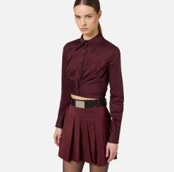 Elisabetta Franchi Shirts And Blouses|Stretch cropped poplin shirt with draping RougeNoir