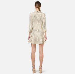 Elisabetta Franchi Mini Dresses|Coat Dresses|Stretch crêpe coat dress with diamond print and chain Butter/Black
