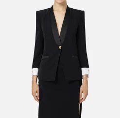 Elisabetta Franchi Jackets And Trench Coats|Tailleur|Stretch crêpe jacket with cotton cuffs Black