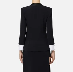 Elisabetta Franchi Jackets And Trench Coats|Tailleur|Stretch crêpe jacket with cotton cuffs Black
