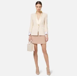 Elisabetta Franchi Jackets And Trench Coats|Tailleur|Stretch crêpe jacket with cotton cuffs Butter