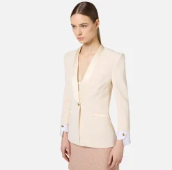 Elisabetta Franchi Jackets And Trench Coats|Tailleur|Stretch crêpe jacket with cotton cuffs Butter
