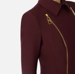 Elisabetta Franchi Jackets And Trench Coats|Tailleur|Stretch crêpe jacket with peplum and zip RougeNoir
