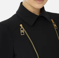 Elisabetta Franchi Jackets And Trench Coats|Tailleur|Stretch crêpe jacket with peplum and zip Black