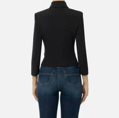 Elisabetta Franchi Jackets And Trench Coats|Tailleur|Stretch crêpe jacket with peplum and zip Black