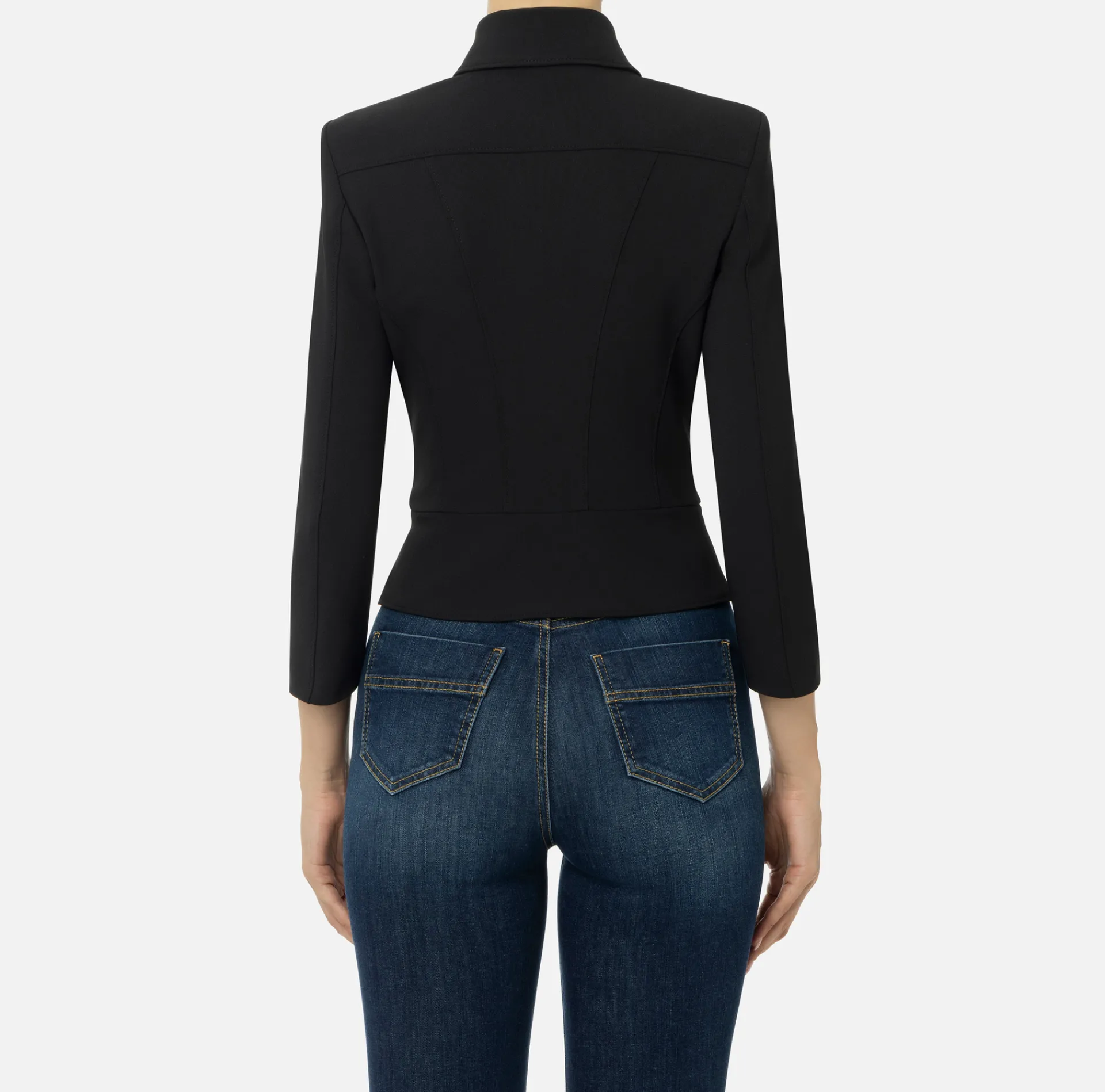 Elisabetta Franchi Jackets And Trench Coats|Tailleur|Stretch crêpe jacket with peplum and zip Black