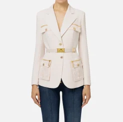 Elisabetta Franchi Jackets And Trench Coats|Tailleur|Stretch crêpe jacket with belt and pockets Latex