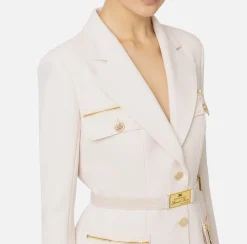 Elisabetta Franchi Jackets And Trench Coats|Tailleur|Stretch crêpe jacket with belt and pockets Latex