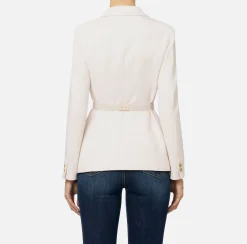 Elisabetta Franchi Jackets And Trench Coats|Tailleur|Stretch crêpe jacket with belt and pockets Latex
