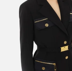 Elisabetta Franchi Jackets And Trench Coats|Tailleur|Stretch crêpe jacket with belt and pockets Black