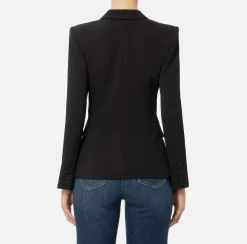 Elisabetta Franchi Jackets And Trench Coats|Stretch crêpe jacket with bands and logo embroidery Black/Butter