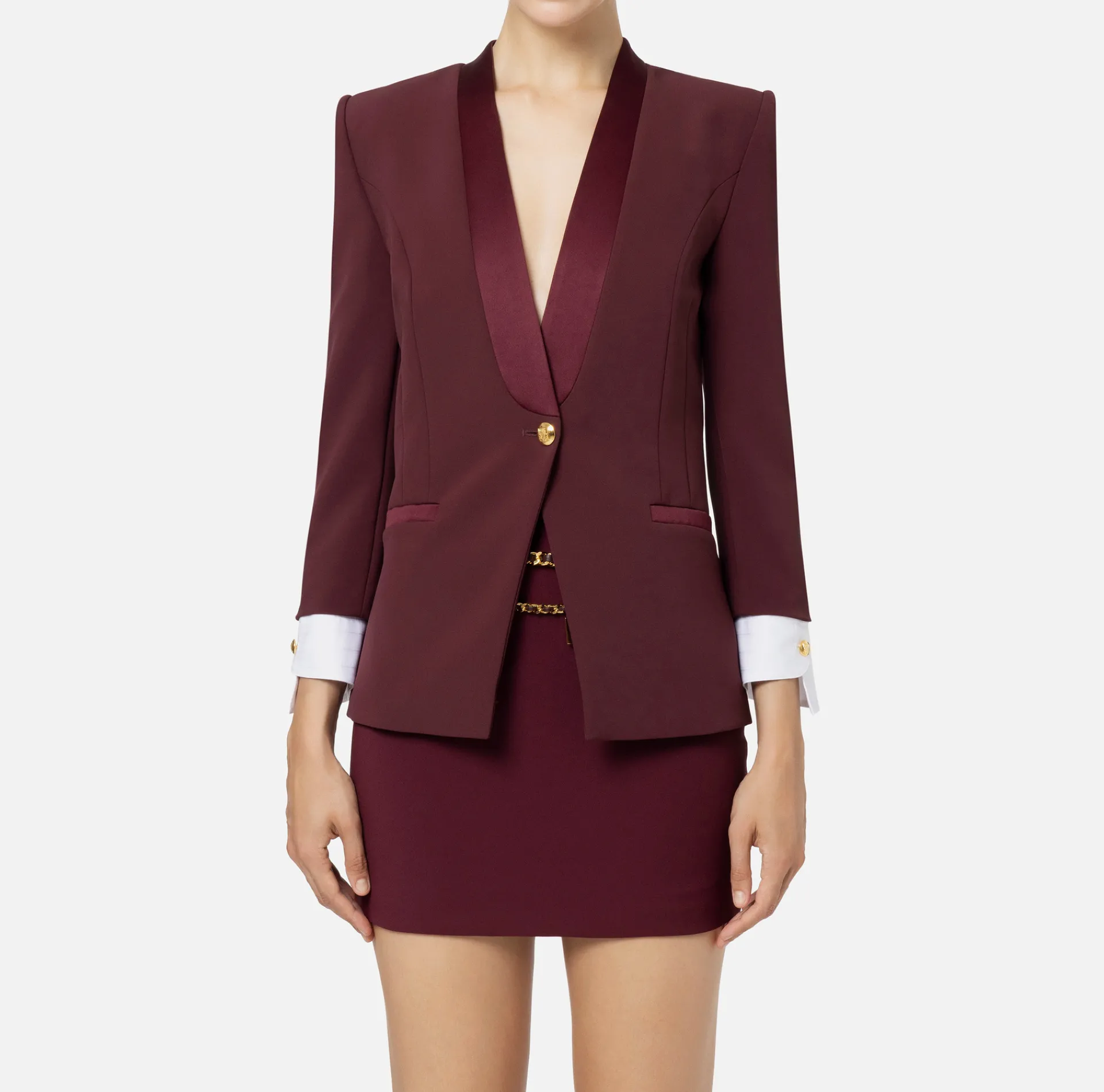 Elisabetta Franchi Jackets And Trench Coats|Tailleur|Stretch crêpe jacket with cotton cuffs RougeNoir