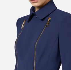 Elisabetta Franchi Jackets And Trench Coats|Tailleur|Stretch crêpe jacket with peplum and zip Navy