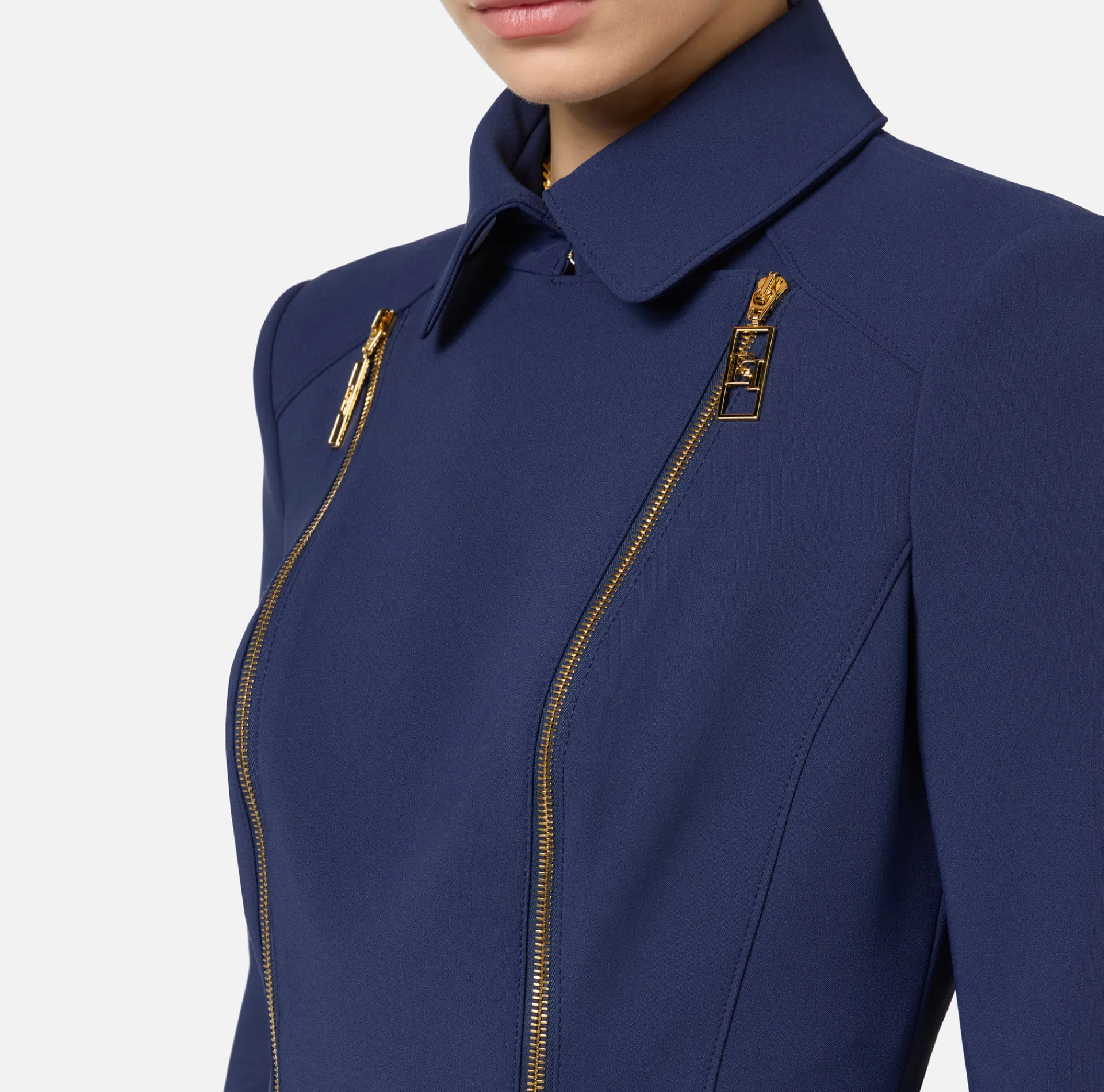 Elisabetta Franchi Jackets And Trench Coats|Tailleur|Stretch crêpe jacket with peplum and zip Navy