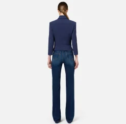 Elisabetta Franchi Jackets And Trench Coats|Tailleur|Stretch crêpe jacket with peplum and zip Navy