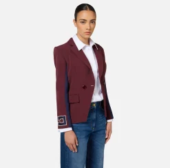 Elisabetta Franchi Jackets And Trench Coats|Stretch crêpe jacket with bands and logo embroidery Gold