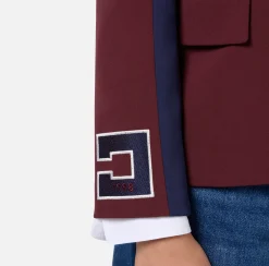 Elisabetta Franchi Jackets And Trench Coats|Stretch crêpe jacket with bands and logo embroidery Gold