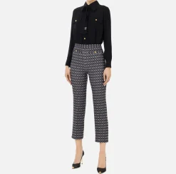 Elisabetta Franchi Jumpsuits|Stretch crêpe jumpsuit with diamond print and bow Black/Butter