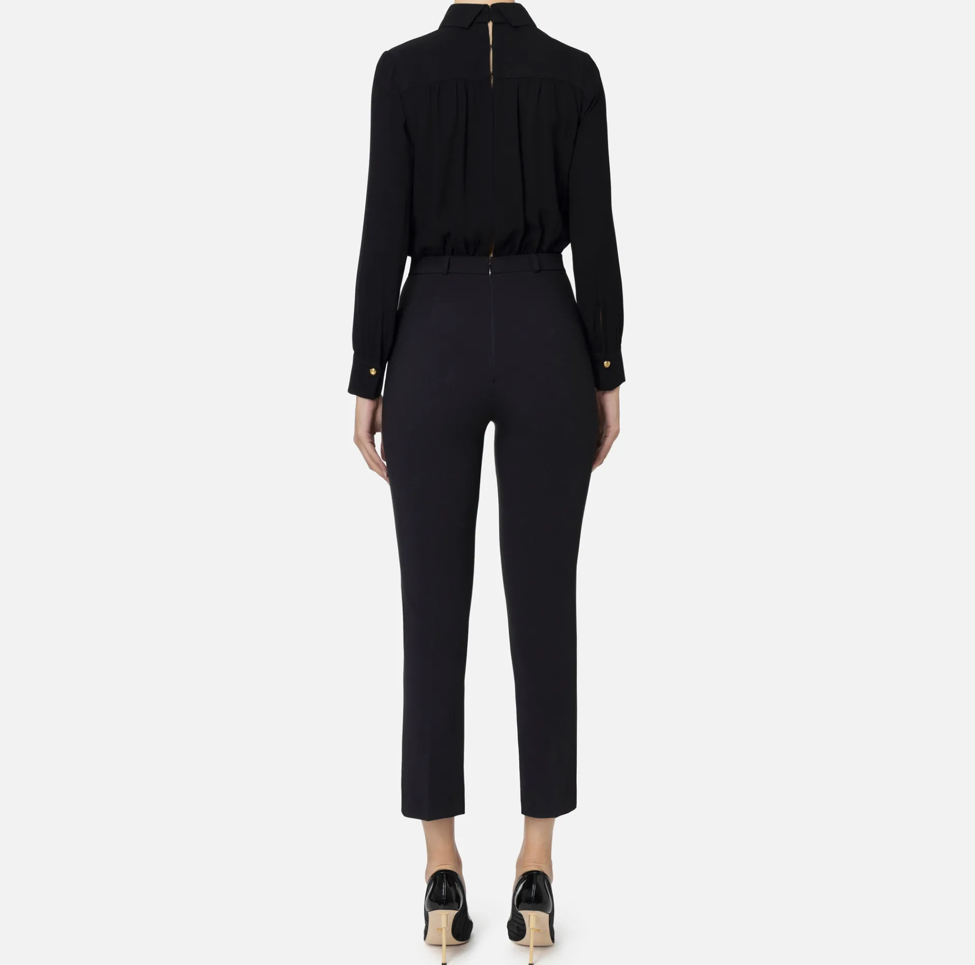 Elisabetta Franchi Jumpsuits|Stretch crêpe jumpsuit with bow Black