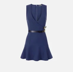 Elisabetta Franchi Mini Dresses|Dresses|Stretch crêpe mini-dress with lacing Navy