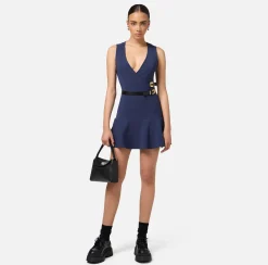 Elisabetta Franchi Mini Dresses|Dresses|Stretch crêpe mini-dress with lacing Navy