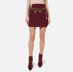 Elisabetta Franchi Tailleur|Skirts|Stretch crêpe miniskirt with belt RougeNoir