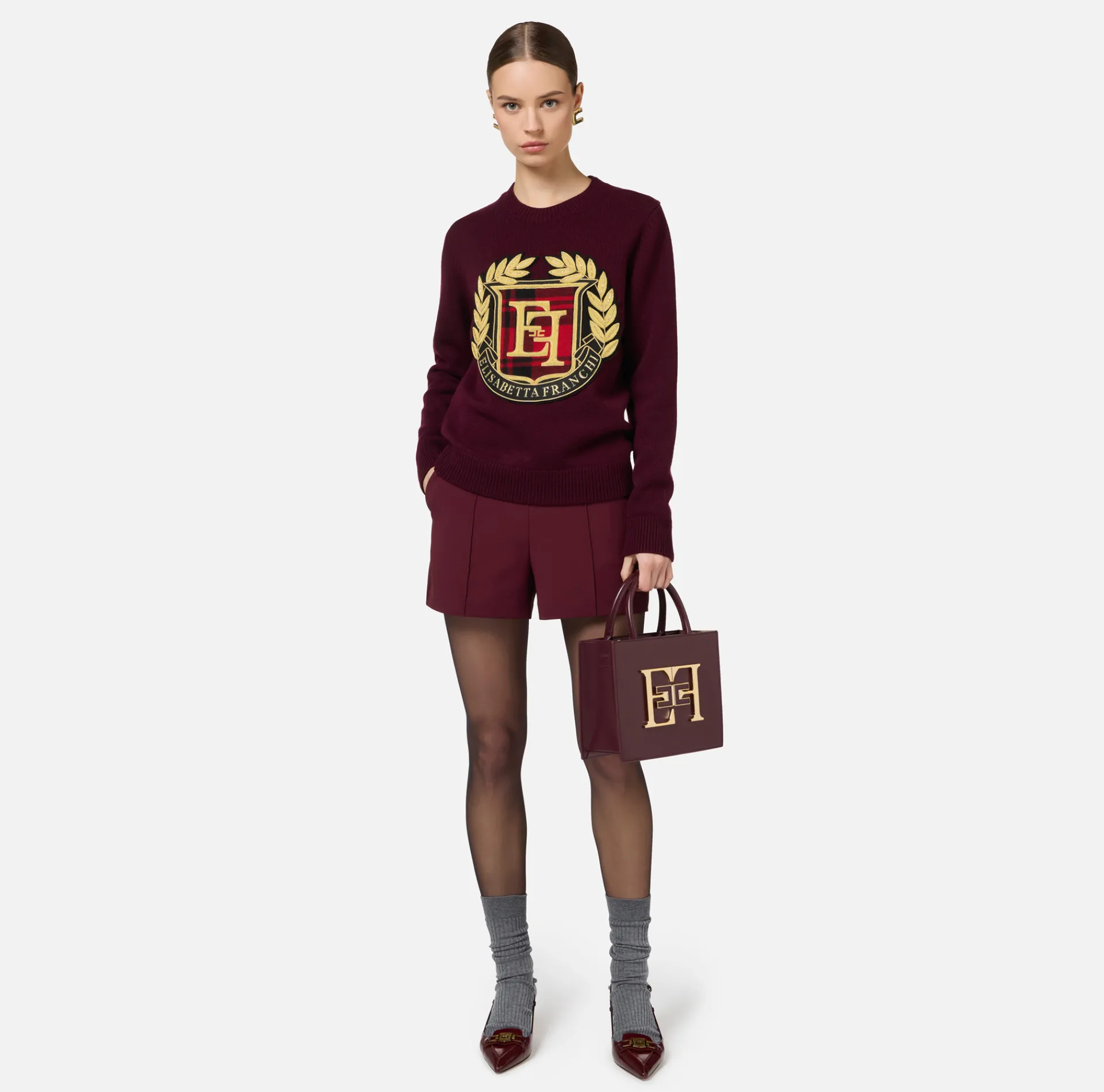 Elisabetta Franchi Trousers And Shorts|Stretch crêpe shorts with horsebit RougeNoir