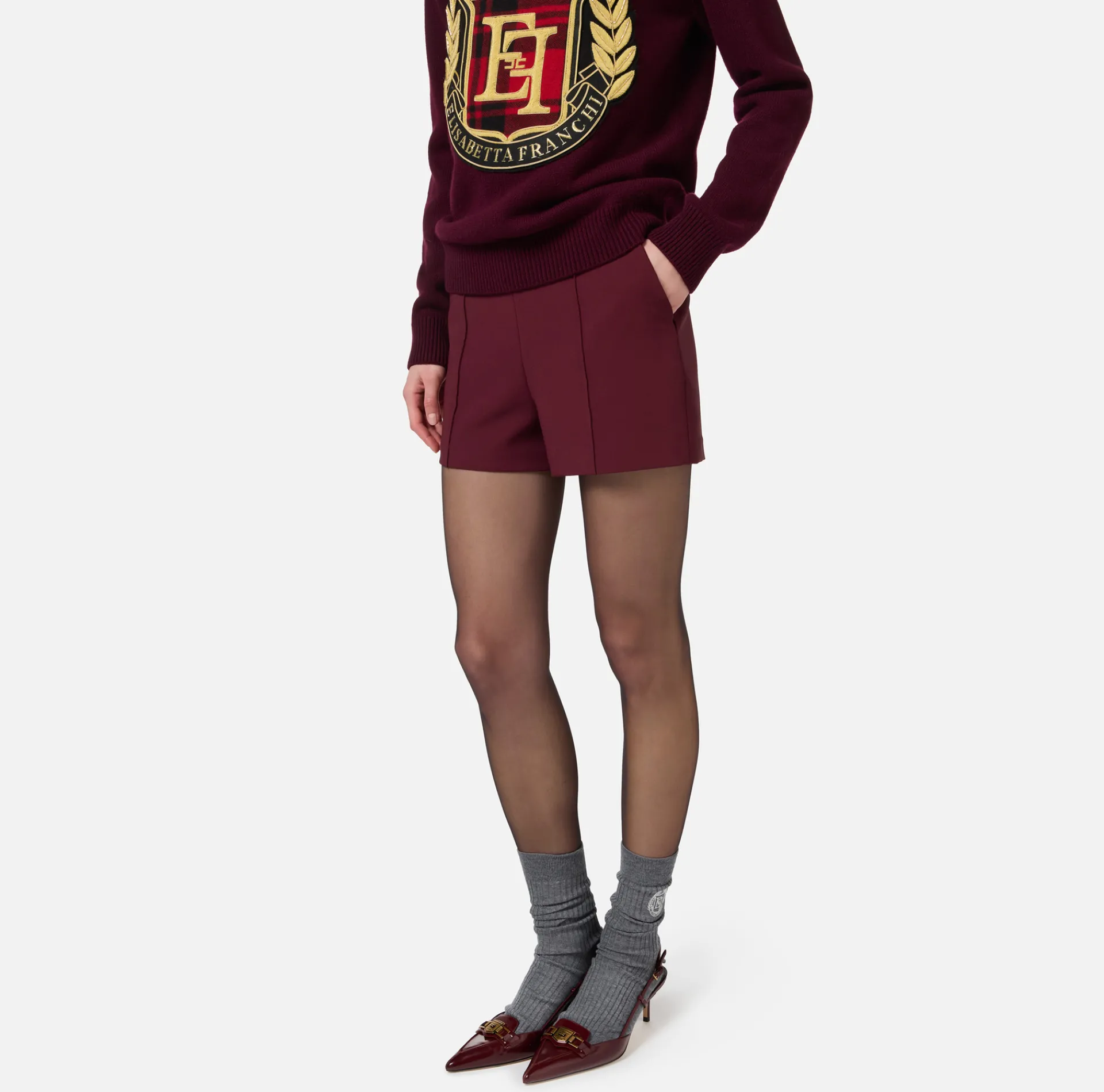 Elisabetta Franchi Trousers And Shorts|Stretch crêpe shorts with horsebit RougeNoir