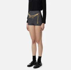 Elisabetta Franchi Trousers And Shorts|Stretch crêpe shorts with diamond print and chain Black/Butter