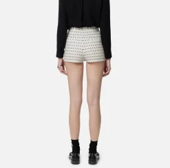 Elisabetta Franchi Trousers And Shorts|Stretch crêpe shorts with diamond print and chain Butter/Black