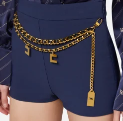 Elisabetta Franchi Trousers And Shorts|Stretch crêpe shorts with belt Navy