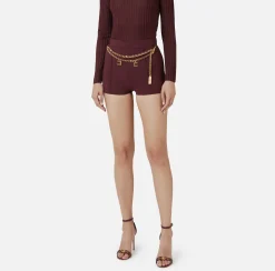 Elisabetta Franchi Trousers And Shorts|Stretch crêpe shorts with belt RougeNoir