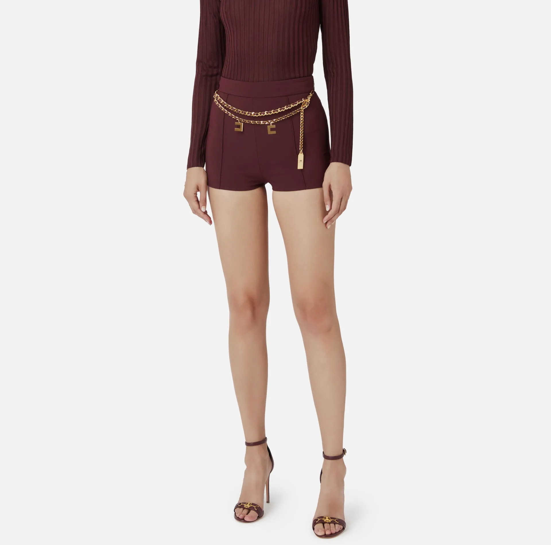 Elisabetta Franchi Trousers And Shorts|Stretch crêpe shorts with belt RougeNoir