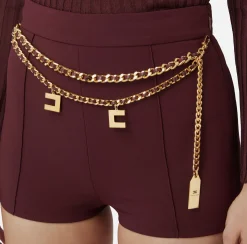Elisabetta Franchi Trousers And Shorts|Stretch crêpe shorts with belt RougeNoir