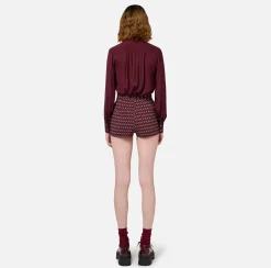 Elisabetta Franchi Trousers And Shorts|Stretch crêpe shorts with diamond print and chain RougeNoir/Butter