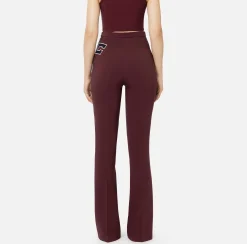 Elisabetta Franchi Trousers And Shorts|Stretch crêpe straight trousers with bands and logo embroidery Gold