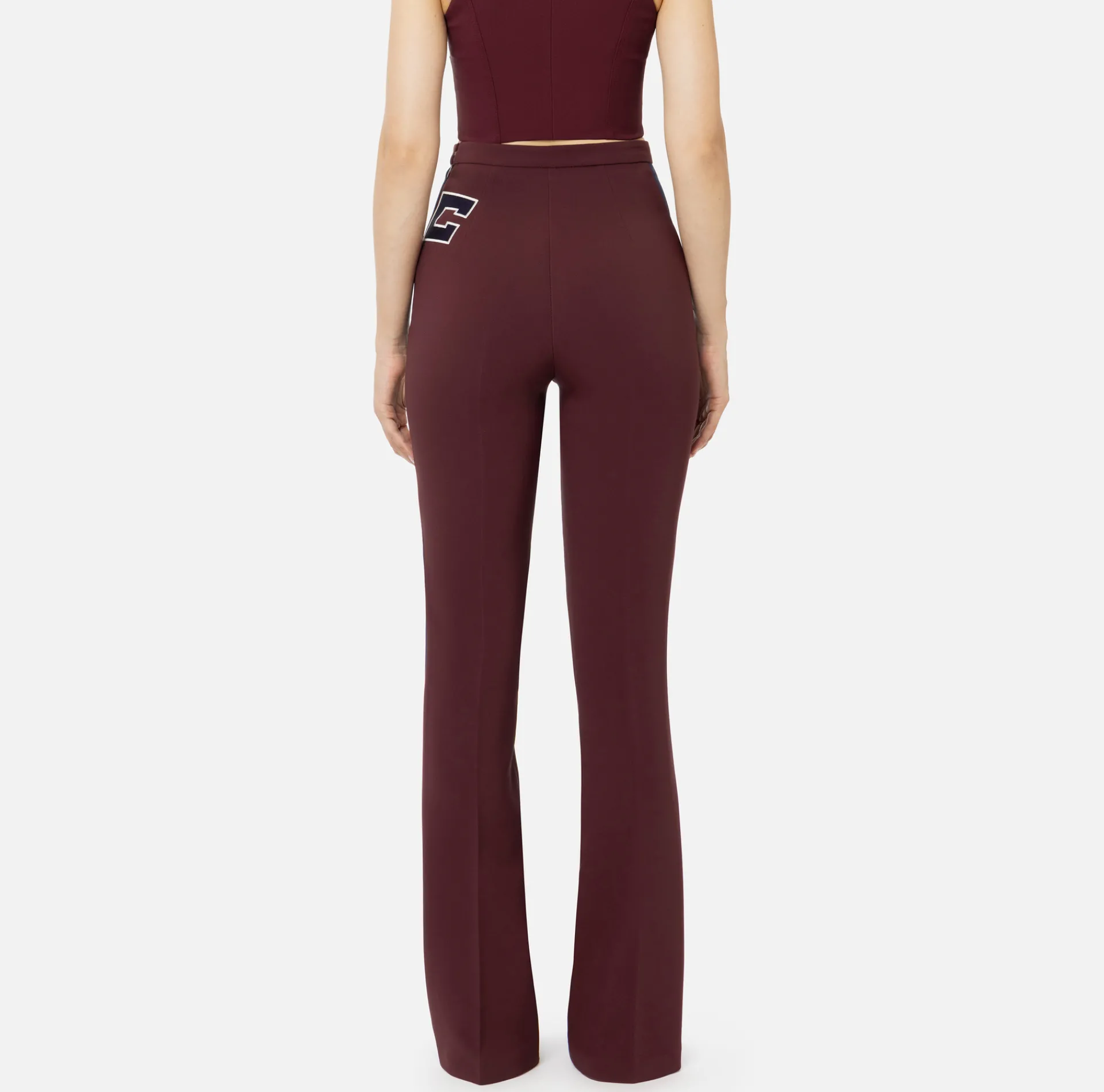 Elisabetta Franchi Trousers And Shorts|Stretch crêpe straight trousers with bands and logo embroidery Gold