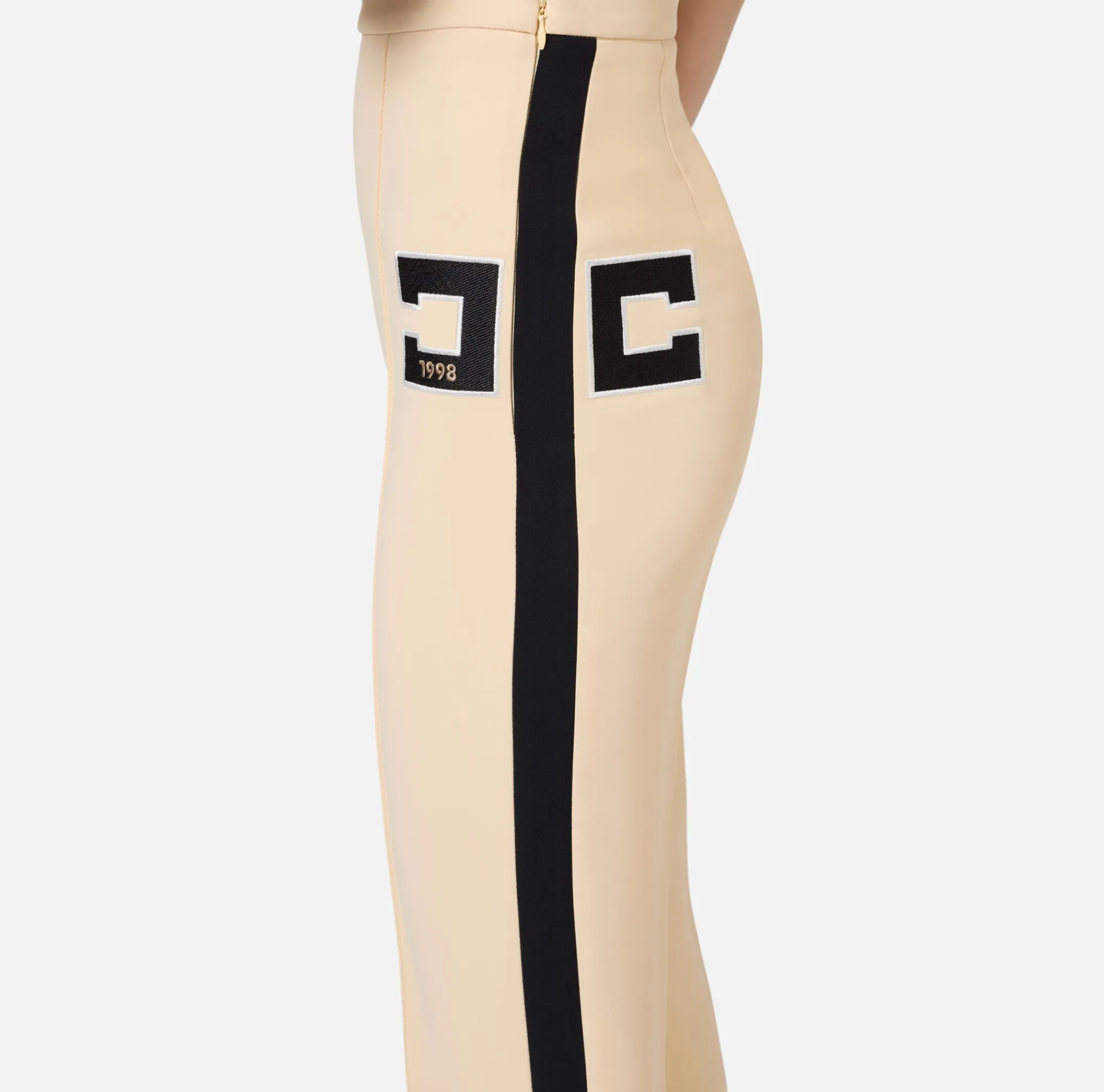Elisabetta Franchi Trousers And Shorts|Stretch crêpe straight trousers with bands and logo embroidery