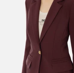 Elisabetta Franchi Tailleur|Stretch crêpe suit with fitted jacket and straight trousers RougeNoir