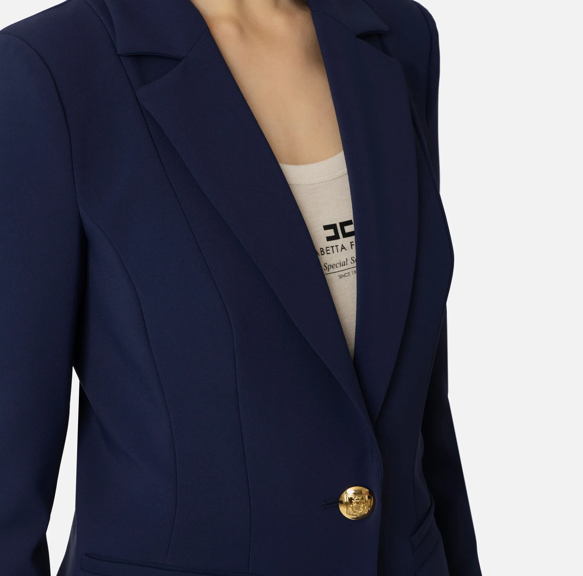 Elisabetta Franchi Tailleur|Stretch crêpe suit with fitted jacket and straight trousers Navy