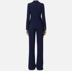 Elisabetta Franchi Tailleur|Stretch crêpe suit with fitted jacket and straight trousers Navy