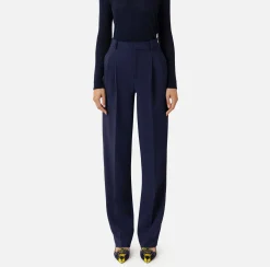 Elisabetta Franchi Trousers And Shorts|Stretch crêpe trousers with double darts Navy