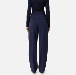 Elisabetta Franchi Trousers And Shorts|Stretch crêpe trousers with double darts Navy