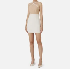 Elisabetta Franchi Mini Dresses|Dresses|Stretch crêpe two-tone mini-dress with logoed elastic