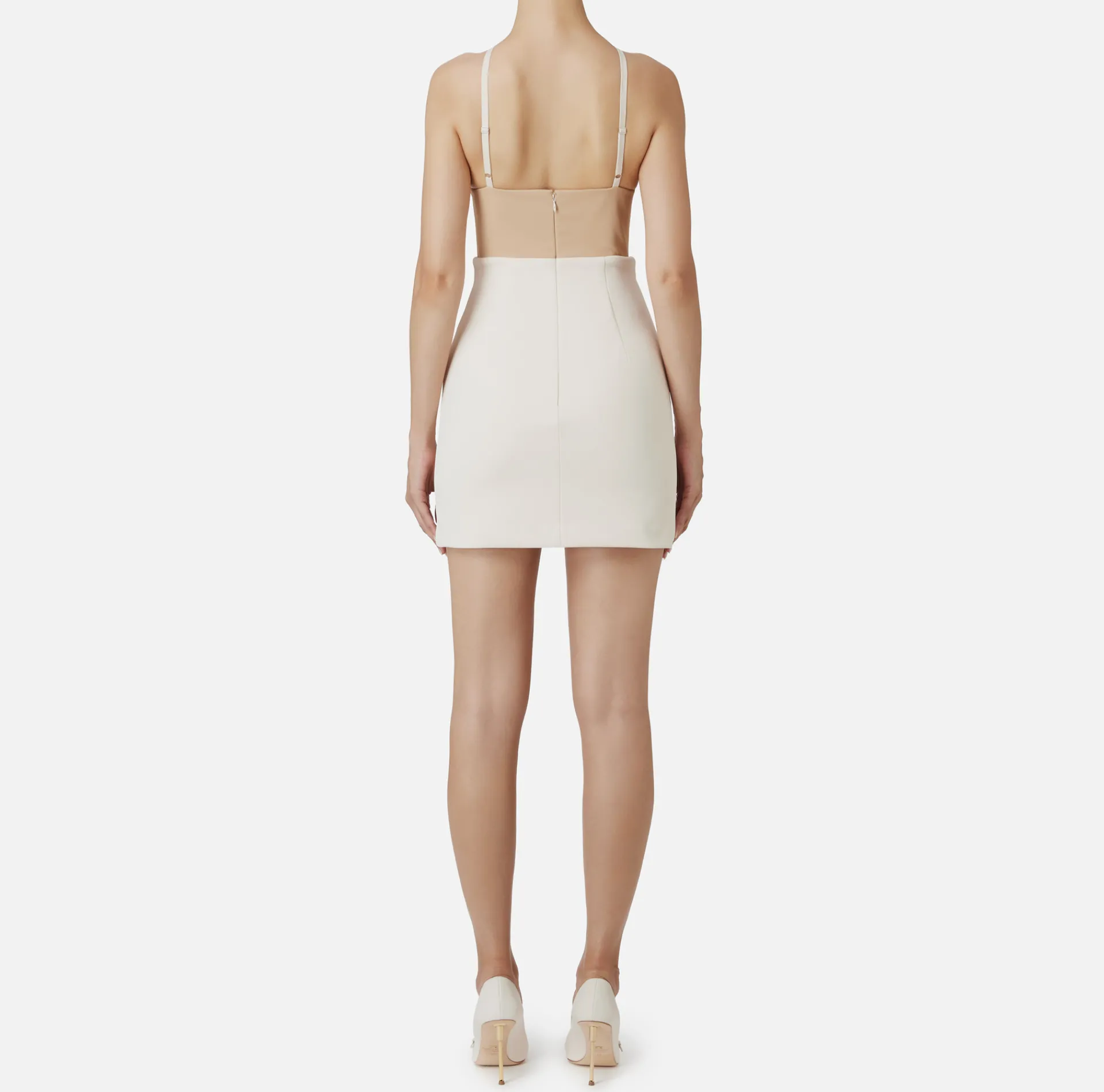 Elisabetta Franchi Mini Dresses|Dresses|Stretch crêpe two-tone mini-dress with logoed elastic