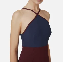 Elisabetta Franchi Mini Dresses|Dresses|Stretch crêpe two-tone mini-dress with logoed elastic Navy/RougeNoir