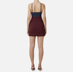 Elisabetta Franchi Mini Dresses|Dresses|Stretch crêpe two-tone mini-dress with logoed elastic Navy/RougeNoir