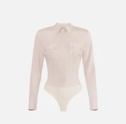 Elisabetta Franchi Shirts And Blouses|Top And T-Shirts|Stretch poplin bodysuit-style shirt with cut-out Latex
