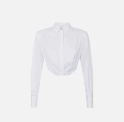 Elisabetta Franchi Shirts And Blouses|Striped cropped poplin shirt with asymmetric bottom White